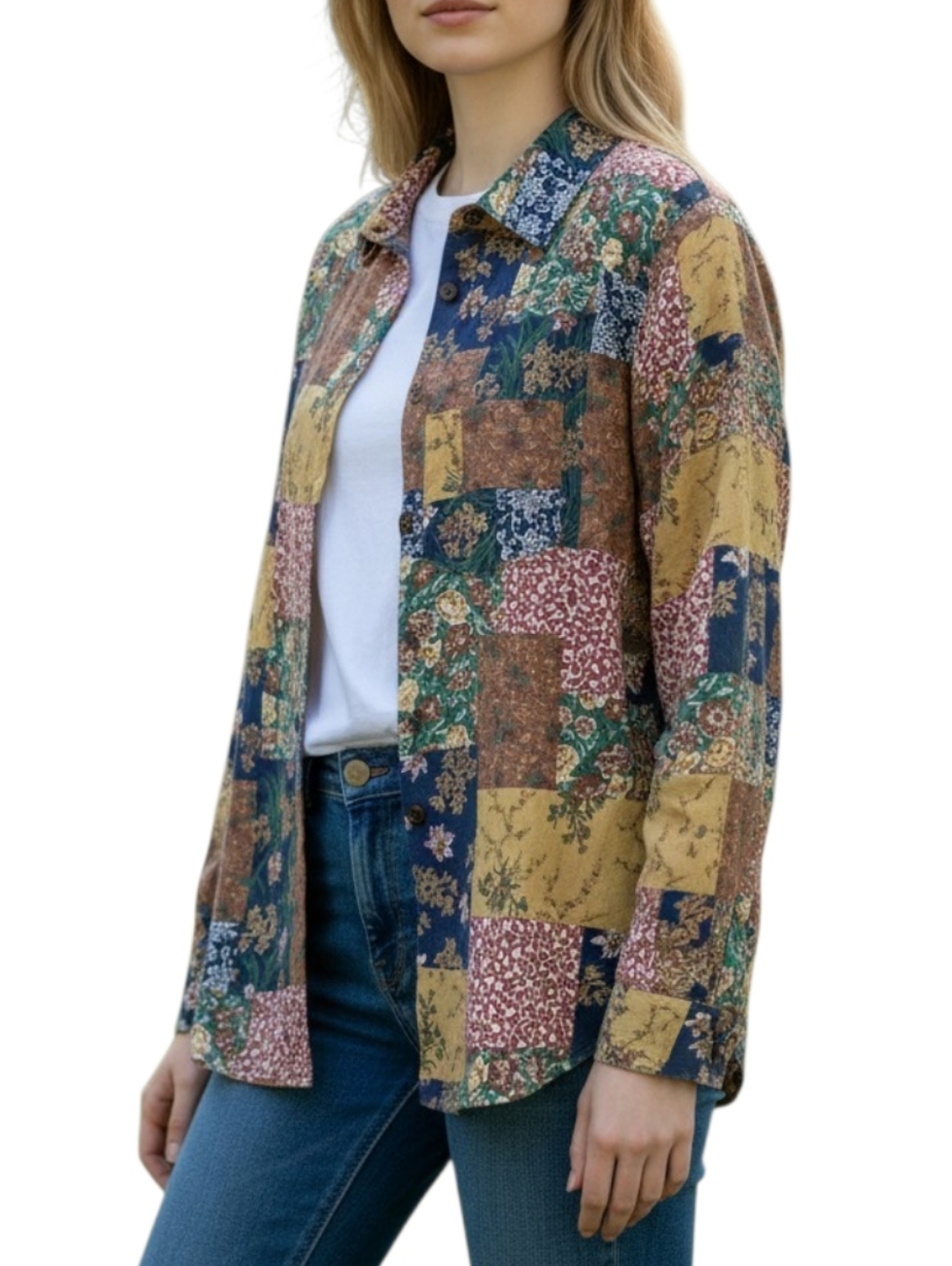 Vintage Cottagecore Patchwork Print Button-down Season Ticket Blouse
